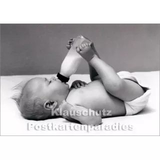 Tushita Foto Postkarte s/w mit Baby - Hilf dir selbst