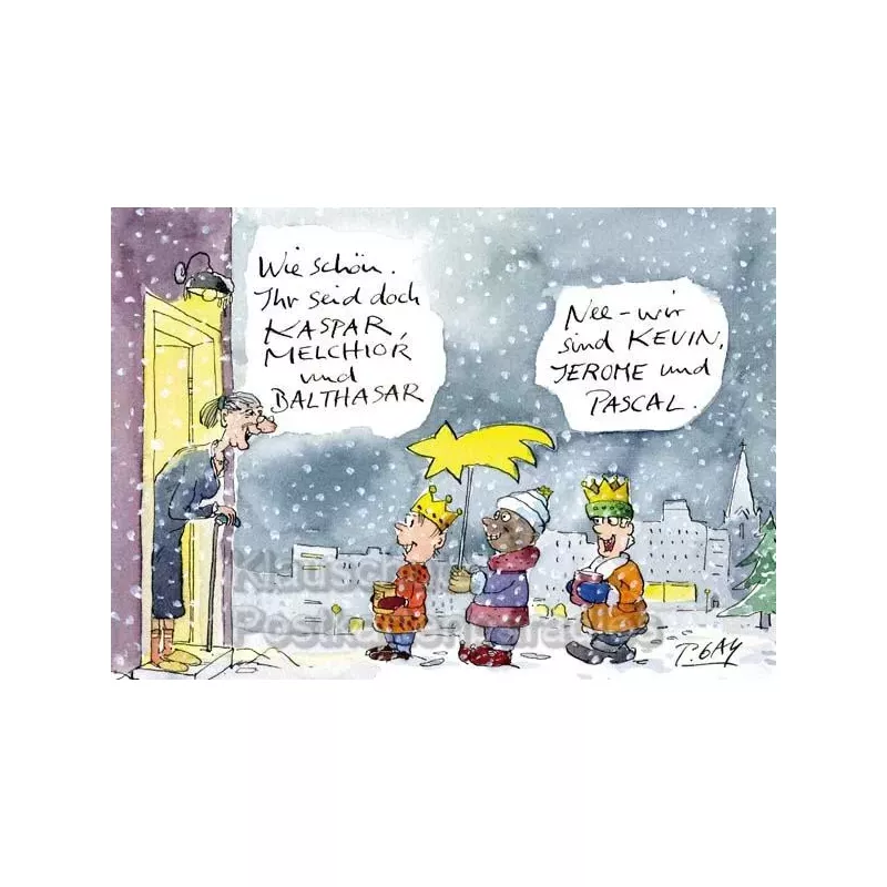 Kevin, Jerome und Pascal | Lustige Peter Gaymann Weihnachtskarte Postkarte