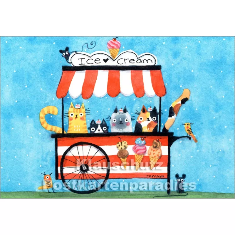 SkoKo Postkarte mit Katzen - Ice Cream