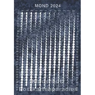 Neu- und Vollmondzeiten - A2 Poster mit allen Mondphasen des Jahres 2024.