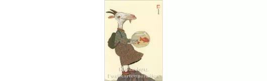 Ziege mit Fisch | Postkarte Wolf Erlbruch