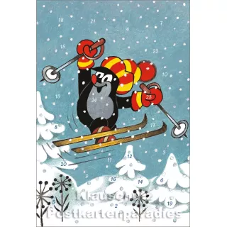Korsch Adventskalender Doppelkarte  | Der kleine Maulwurf - Skisprung