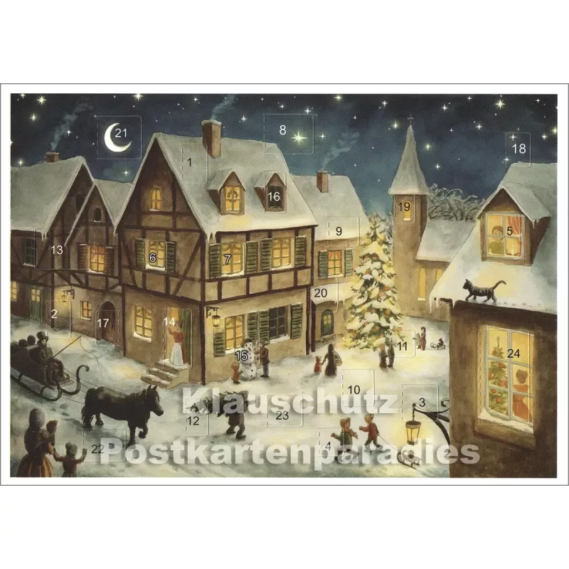 Nostalgie Adventskalender Doppelkarte von Sellmer - Weihnachten im Dorf