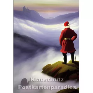 Weihnachtsmann über dem Nebelmeer - Weihnachtskarte von Georges Victor