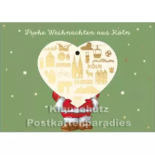 Goldfarbene Köln Weihnachtskarte mit ausgestanztem Anhänger
