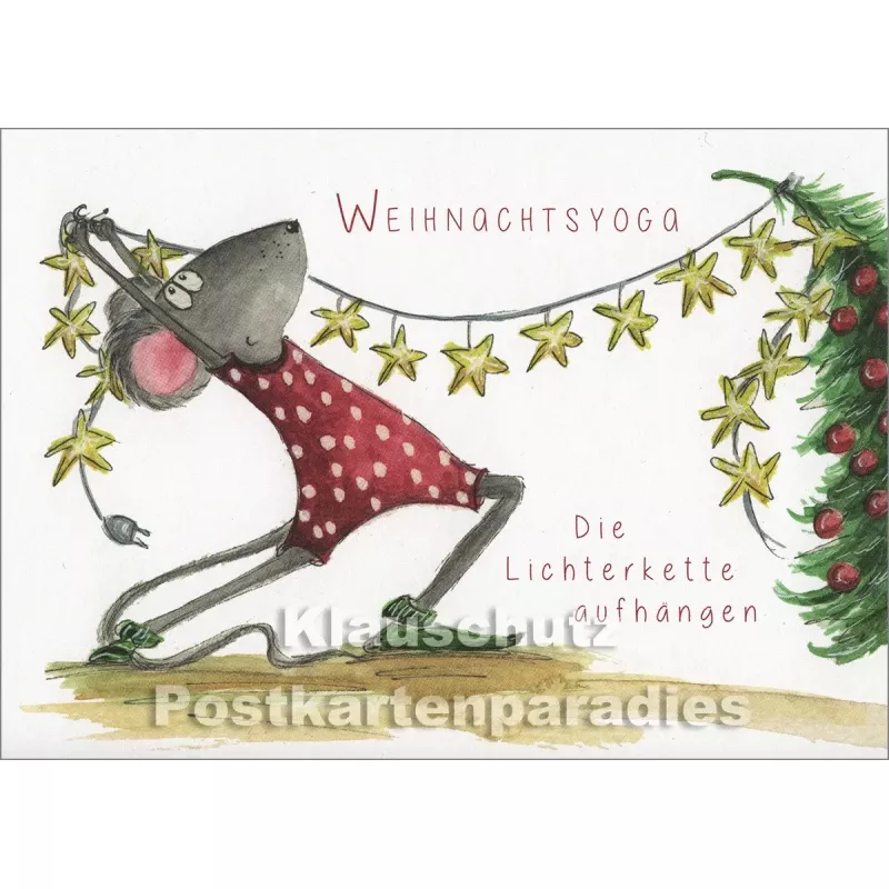 Weihnachtskarte | Weihnachtsyoga - Die Lichterkette aufhängen