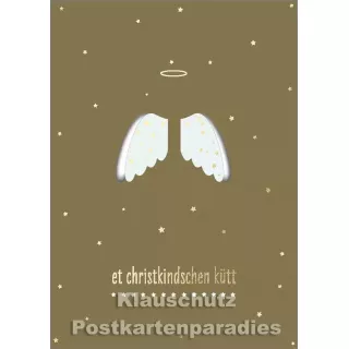 Goldfarbene Weihnachtskarte mit ausklappbaren Flügeln - Et Christkindschen kütt