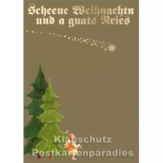 Goldfarbene Bayern Weihnachtskarte - Scheene Weihnachtn und a guats Neies