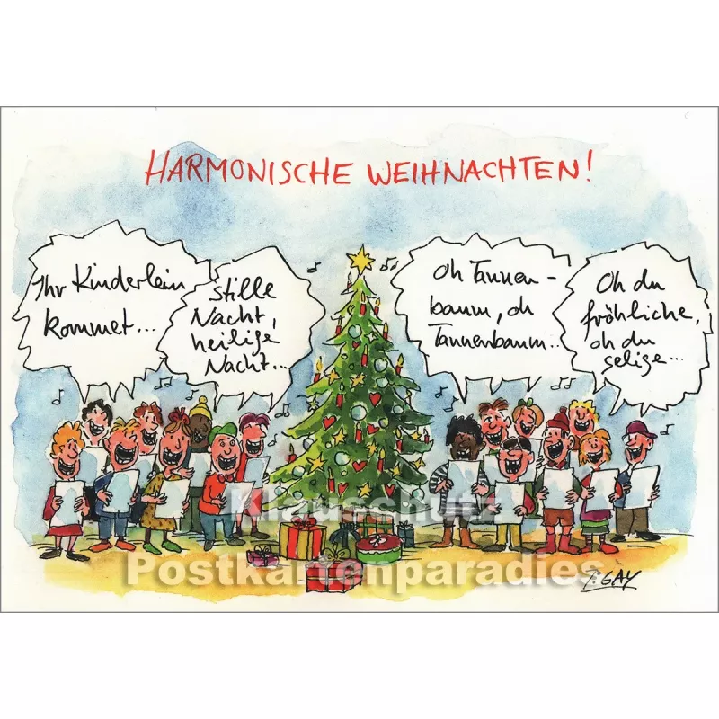 Harmonische Weihnachten | Peter Gaymann Weihnachtskarte mit Kinderchor