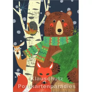 Bizarr Weihnachtskarte - Tiere im Winterwald