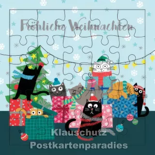 ActeTre Puzzlecard - Katzen / Fröhliche Weihnachten