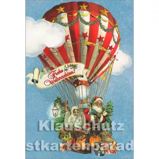 Weihnachten Doppelkarte mit Glitter - Weihnachtsmann und Christkind im Ballon
