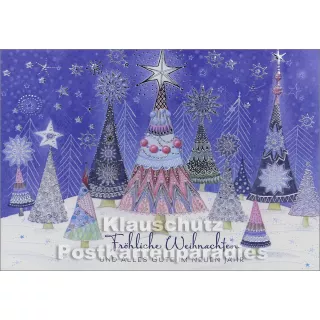 Weihnachten Doppelkarte mit silberfarbener Teillackierung - Fröhliche Weihnachten - Zauberbäume