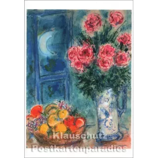 Kunst Doppelkarte mit Gemälde von Marc Chagall | Blumenstrauß und Früchte