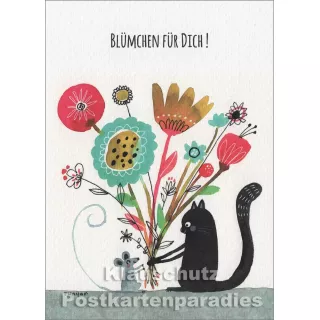 Blümchen für Dich - Lustige Geburtstagskarte mit Katze und Maus