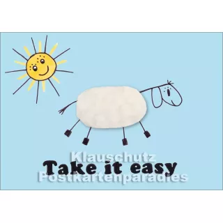 Take it easy | Inkognito Plüsch Postkarte mit aufgeklebtem Plüschfell