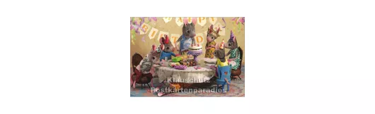 Familie Maus feiert Geburtstag - Kinder Postkarte