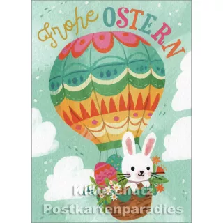 Frohe Ostern - Ballon | SkoKo Osterkarte mit Osterhasen