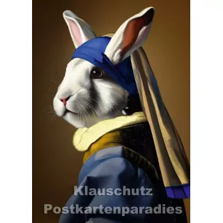 Der Hase mit dem Perlenohrring | Kunst Postkarte Ostern von Georges Victor