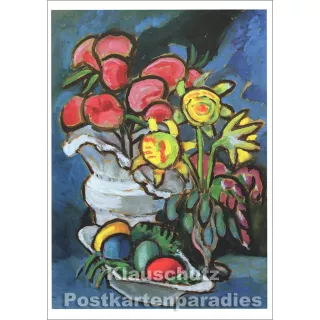 Kunst Postkarte | Gabriele Münter | Stillleben mit Blumen und Ostereiern