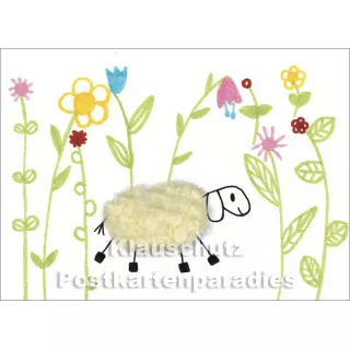 Blumengarten | Inkognito Plüsch Postkarte mit aufgeklebtem Plüschfell