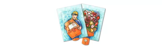 Paketbote / Blumen - Lebende Postkarte