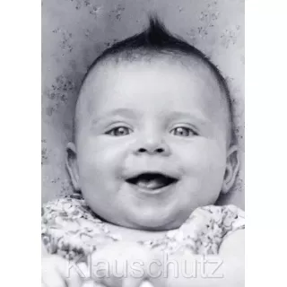 s/w Fotokarte Postkarte - Lachendes Baby / Kleinkind mit Humor