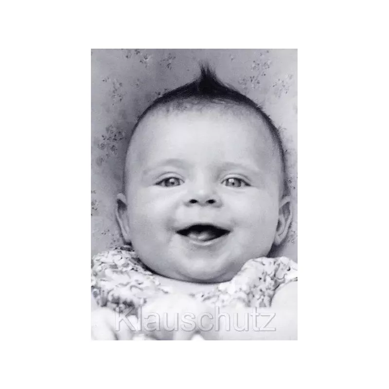 s/w Fotokarte Postkarte - Lachendes Baby / Kleinkind mit Humor