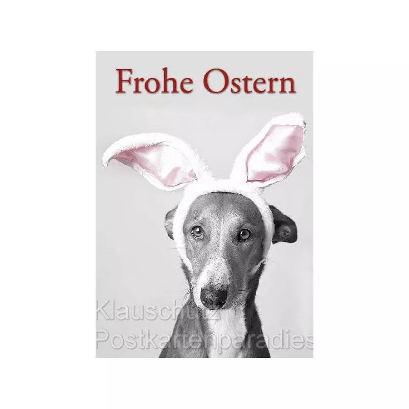 Frohe Ostern Hund mit Hasenohren - Postkarte Osterkarte vom Postkartenparadies