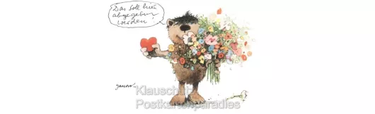 Janosch Postkarte - Bär mit Blumen