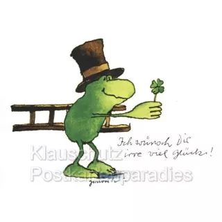 Janosch Postkarte mit Schornsteinfeger Frosch und Glücksklee