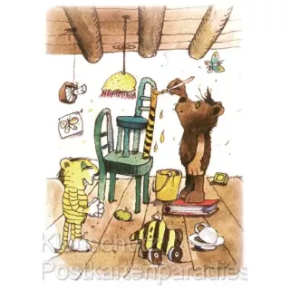 Janosch Postkarten | Tiger und Bär streichen das Haus