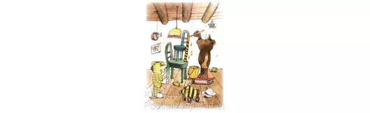 Janosch Postkarte - Tiger und Bär streichen Haus