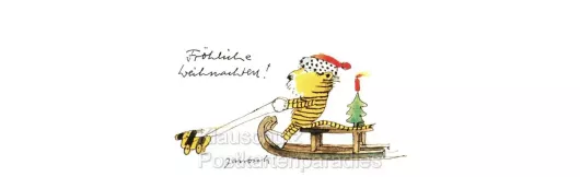 Janosch Weihnachtskarte - Tiger auf Schlitten