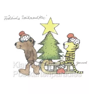 Fröhliche Weihnachte Janosch Postkarte mit dem Bär und dem Tiger