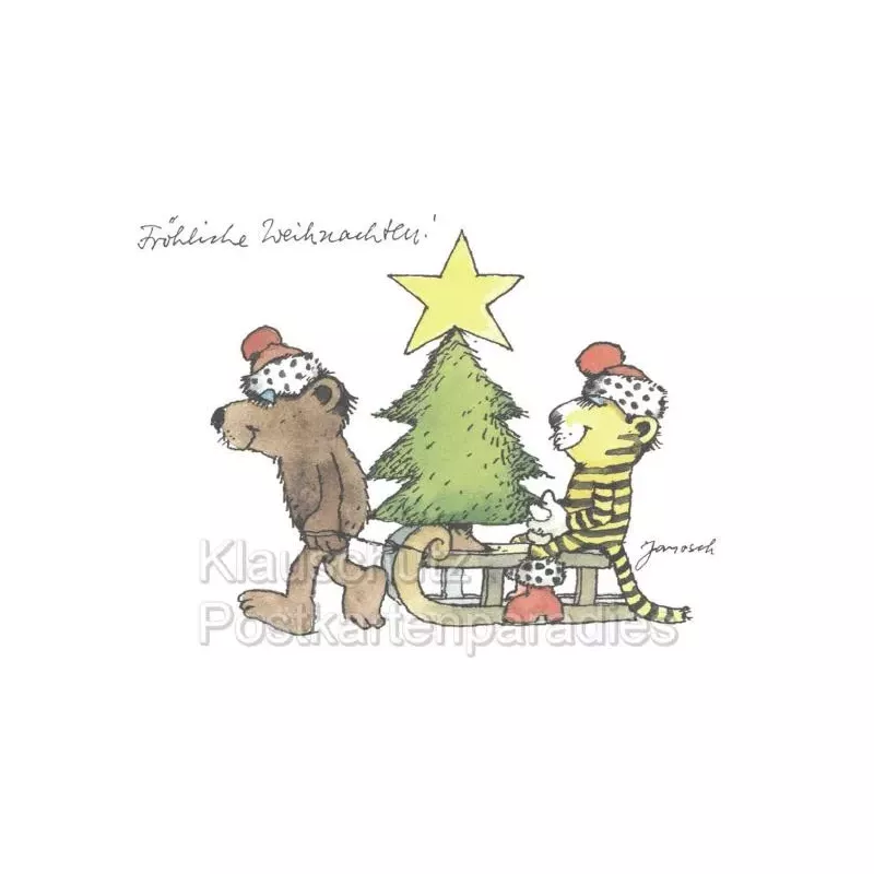 Fröhliche Weihnachte Janosch Postkarte mit dem Bär und dem Tiger
