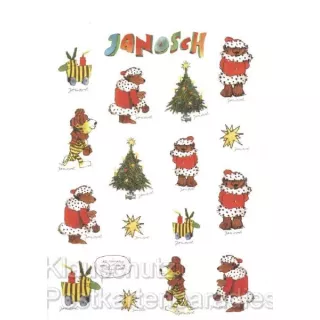 Janosch Stickerkarte Weihnachten mit Bär und Tiger