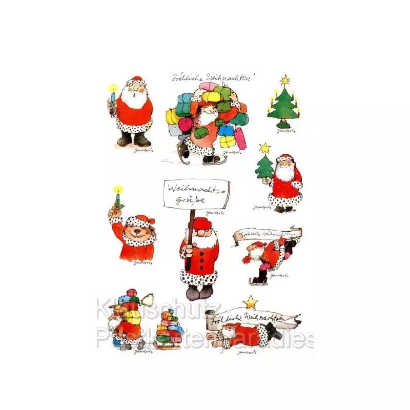Janosch Postkarte Weihnachten mit Stickern - Weihnachtsgrüße Weihnachtsmann