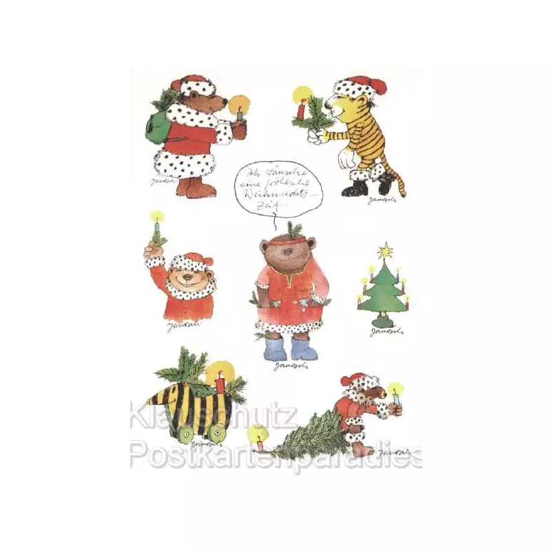 Postkarte Weihnachten mit Stickern von Janosch - Fröhliche Weihnachtszeit
