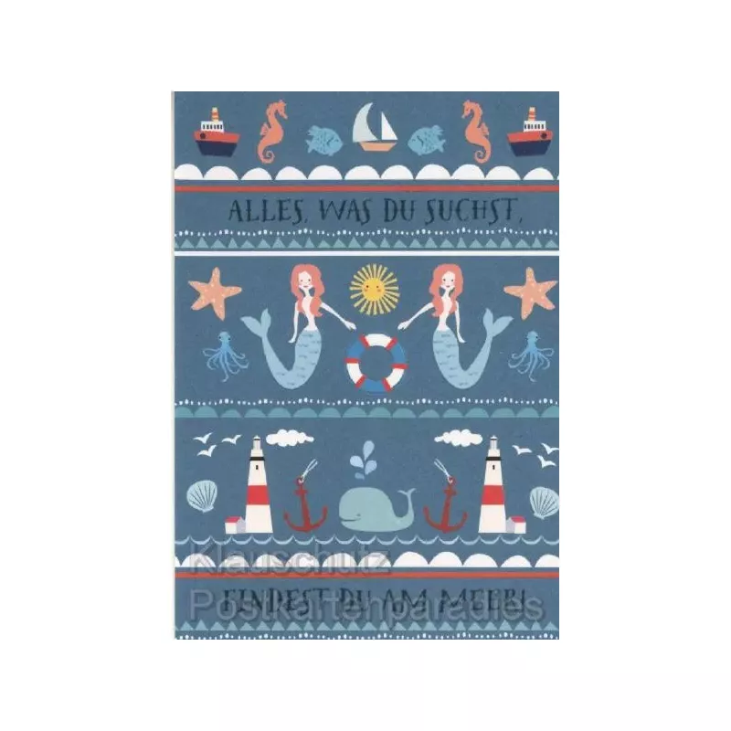 Postkarte von SkoKo mit Meerjungfrauen - Alles was du suchst, findest du am Meer! 