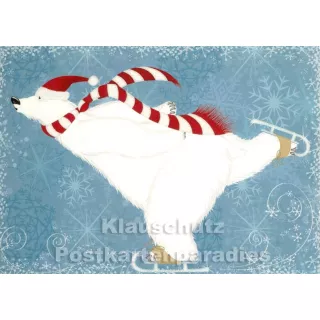 Weihnachtskarte mit Eisbär, der Schlittschuh fährt