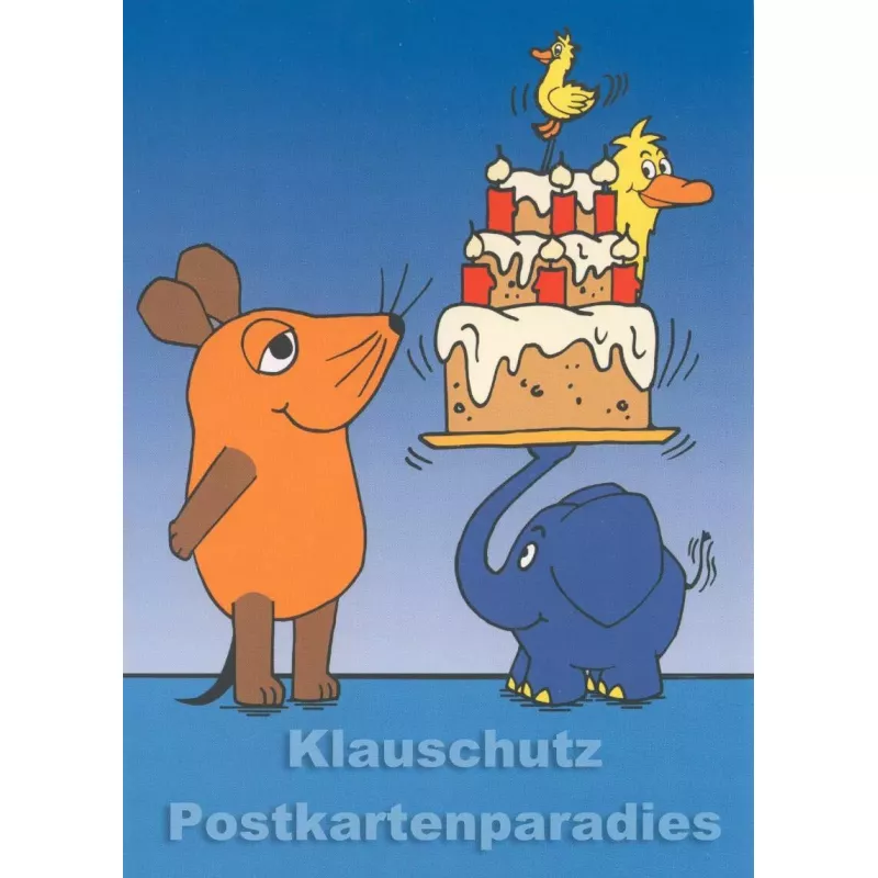 Die Maus und der Elefant feiern Geburtstag | Geburtstagskarte