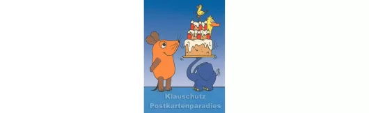 Die Maus und der Elefant feiern Geburtstag | Postkarte