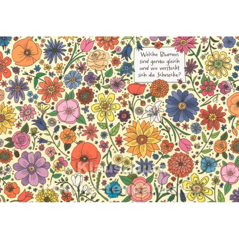Wimmelbild Postkarte mit Blumen und Schnecke