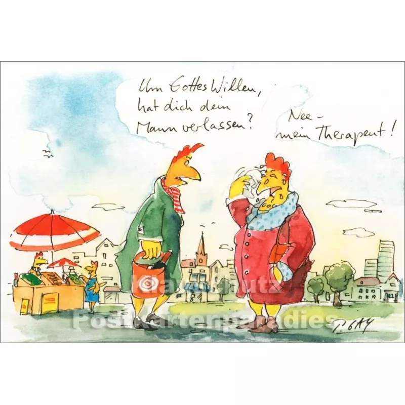 Gaymann Hühner Postkarte | Therapeut verlassen