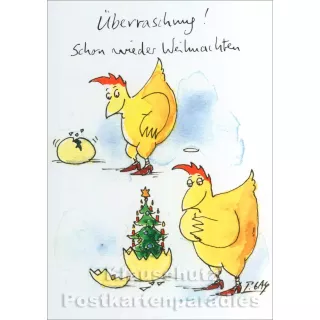 Überraschung | Gaymann Hühner Weihnachtskarte