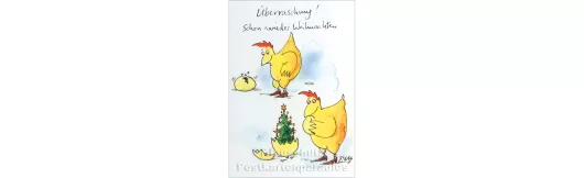Überraschung | Gaymann Hühner Weihnachtskarte