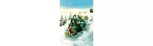 Inge Löök Weihnachtskarte - Alte Frauen Schlittenfahrt