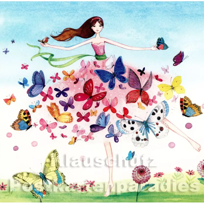 Frau und Schmetterlinge | Quadratische Postkarte