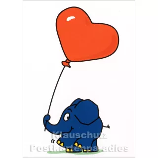 Der kleine Elefant mit Herzluftballon | Postkarte